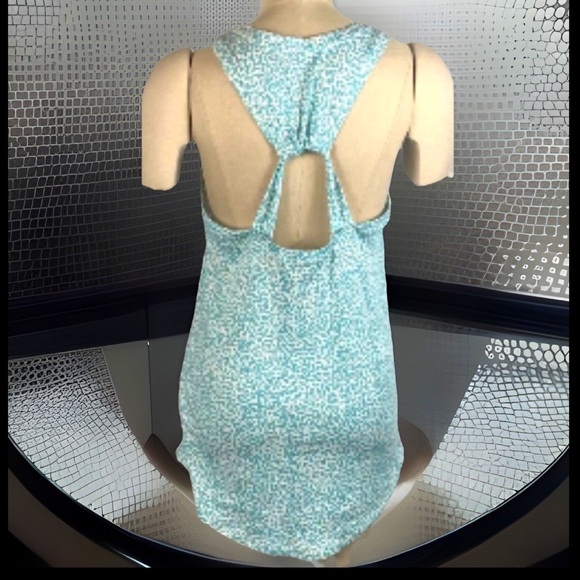 H Halston Studio Y-back Strappy Tank Top Blue Woven Racer Back Scoop Neck NWT - Picture 2 of 7